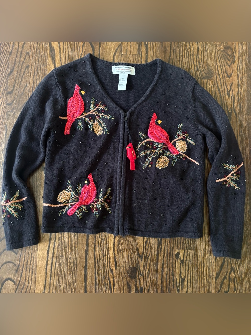 Heirloom Collectibles Christmas Collection black cardigan size Petite large